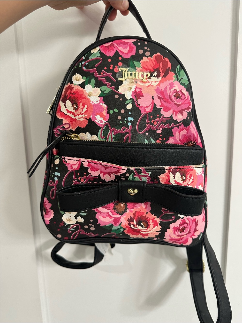 Juicy Couture Black Backpack with Pink Floral Print